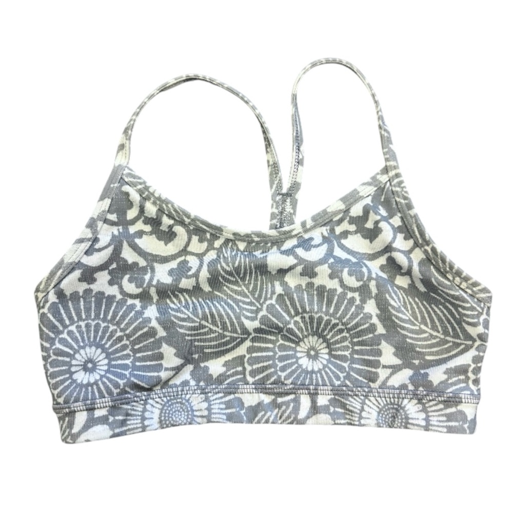 Lululemon Flow‎ Y Bra Gray Beachy Floral White Fossil Size 4